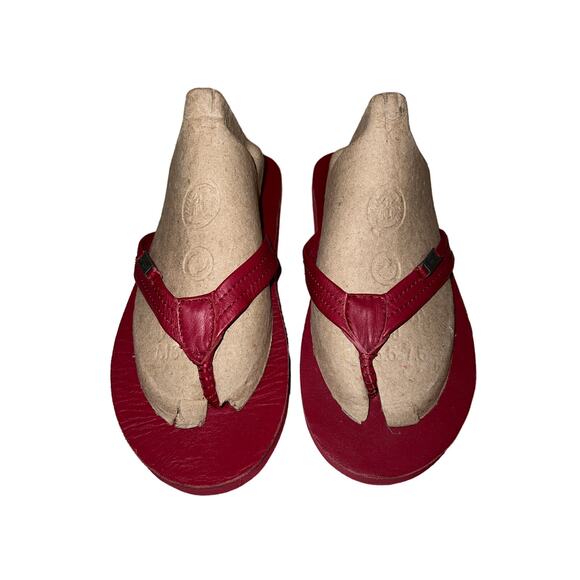 EMU Shorem All Red Leather Flip Flop Sandals Naturally Australian Size 7 - Picture 7 of 8